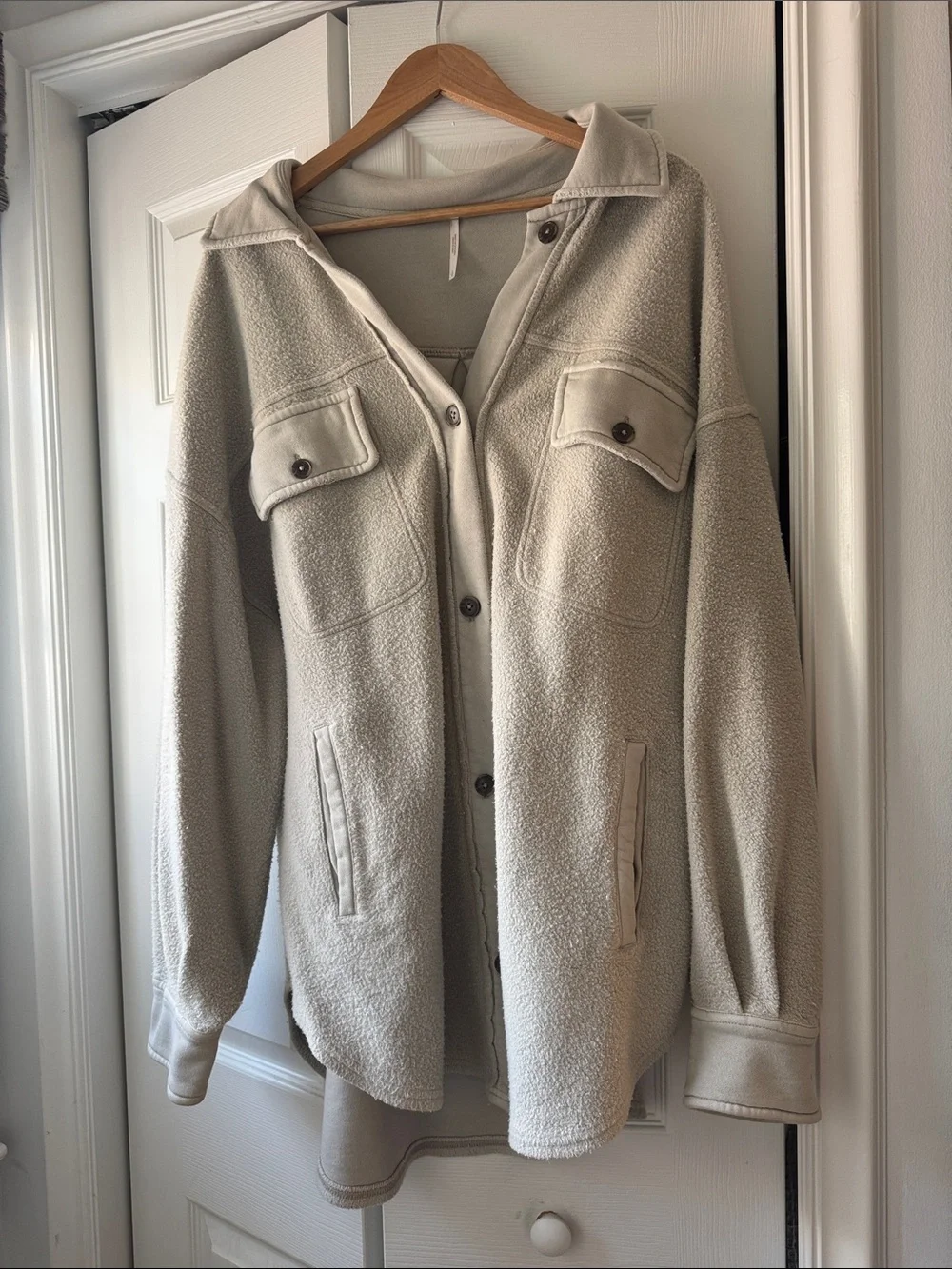 Free People Cream Sherpa Shacket with Pocket Details - Picture 1 of 5